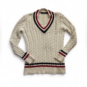 Women’s Lauren Ralph Lauren Cricket Tennis V Neck Pullover Cable Knit Sweater M